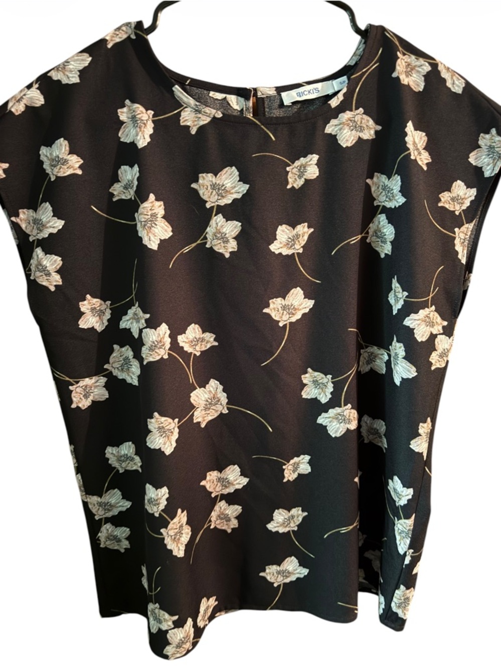 Ricki's Black Floral Top with Pale Pink Blooms
